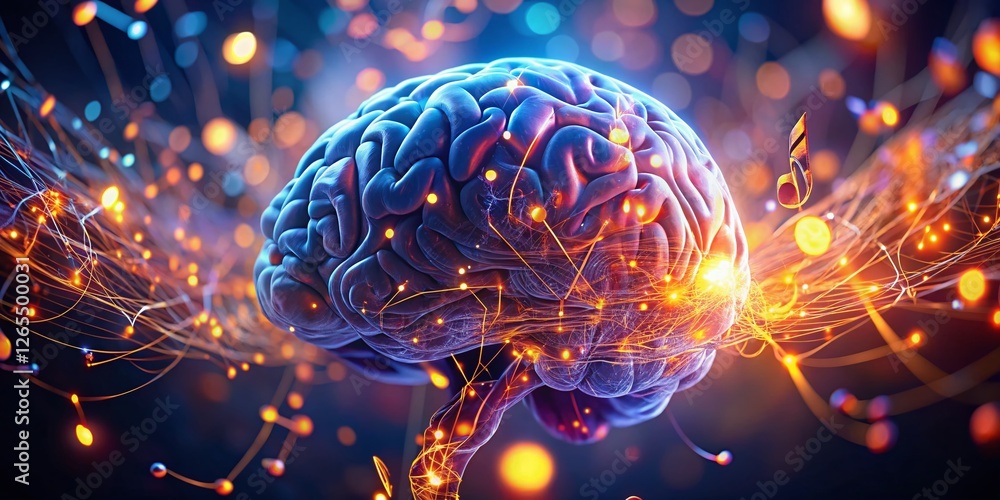 Poster abstract brain music notes bokeh background - artistic neural network concept