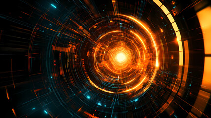 Obraz premium Futuristic Circular Sci-Fi Design with Vibrant Orange and Blue Accents