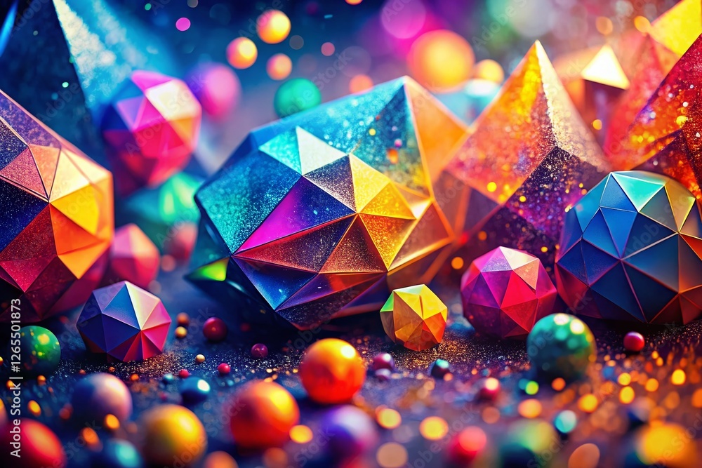 Poster abstract colorful overlapping shapes with bokeh, textured surface - stock photo