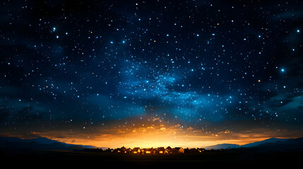 Fototapeta premium Starry Night Over a Village Landscape