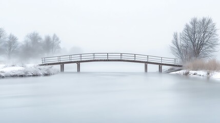 Winter Bridge Over Foggy Frozen Water