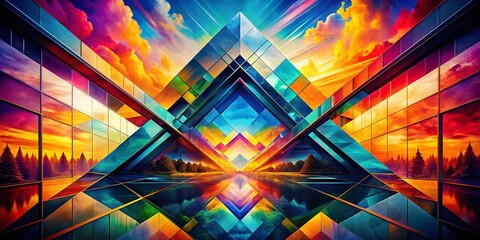 Abstract Geometric Double Exposure: Vibrant Shapes and Colors in Modern Art Design