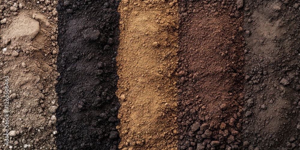 Poster different types of soil samples displayed in vertical stripes