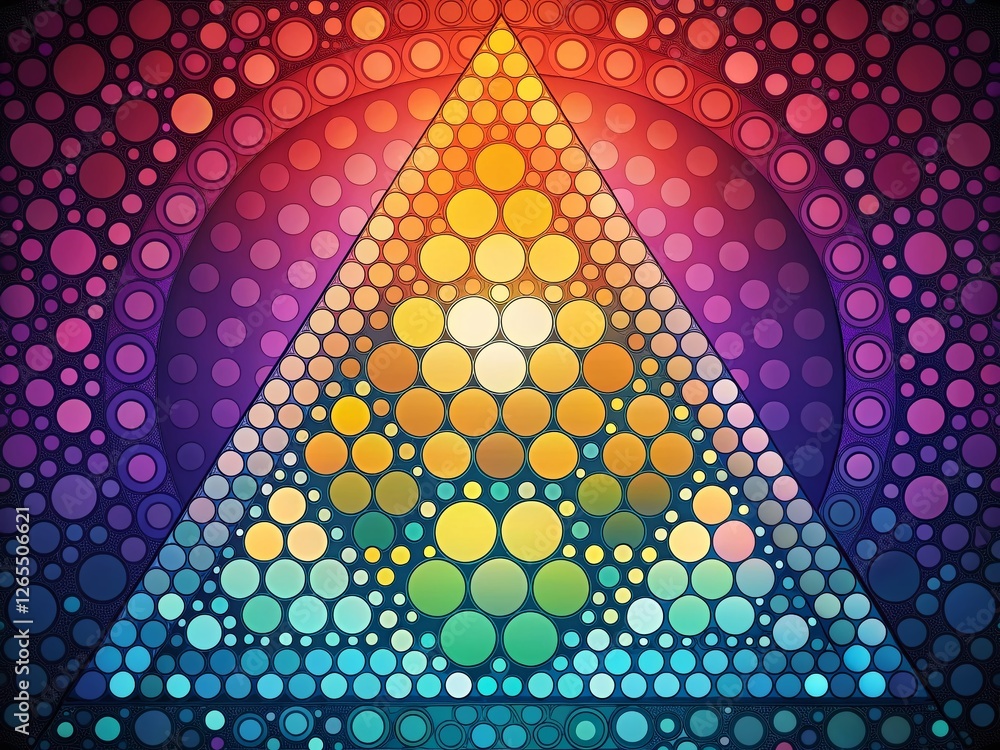 Poster abstract geometric shapes: two triangles with overlapping circles - stock photo