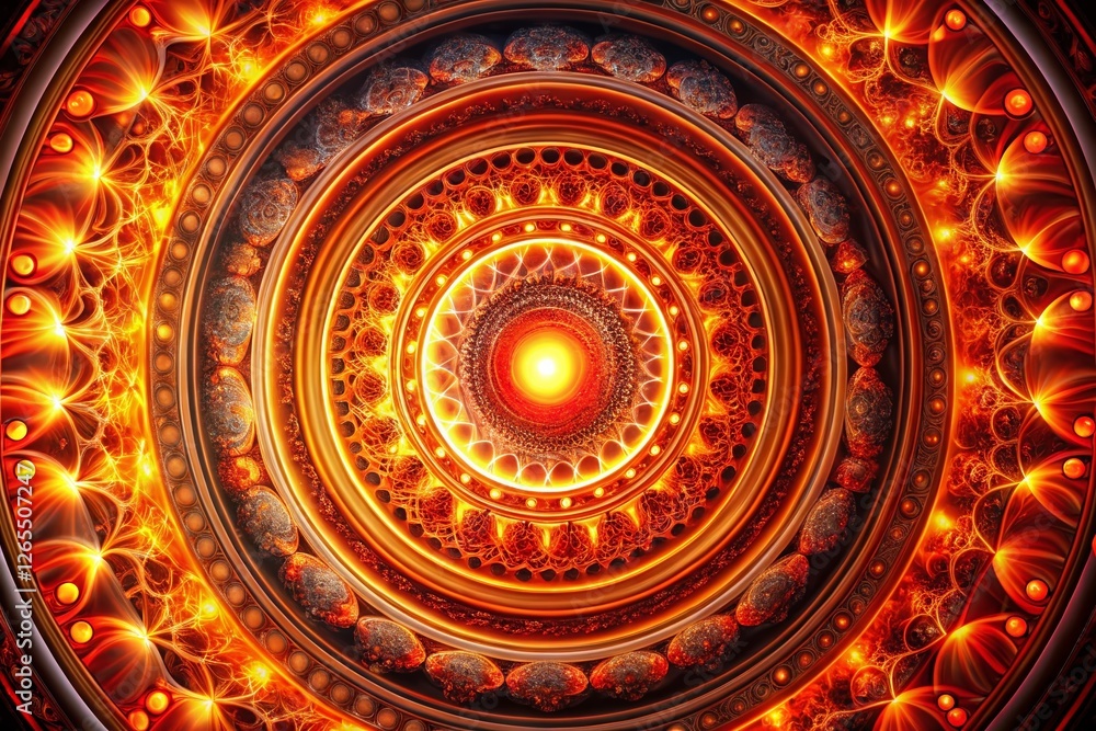 Poster abstract glowing circular interface: red and orange tech design stock photo
