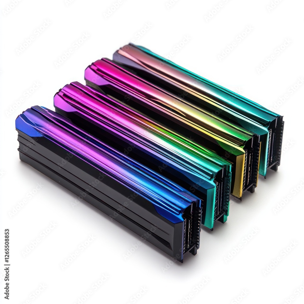 Poster vibrant rainbow ram modules: a close-up of colorful computer memory