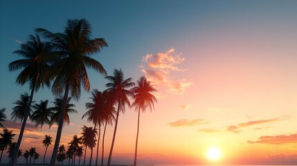 Silhouette Palm Trees at Sunset Over Tropical Ocean