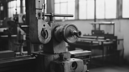 Fototapeta premium Factory lathe close-up, industrial background