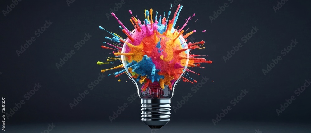 Aufkleber colorful paint splash exploding from lightbulb on dark background