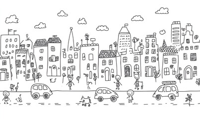 sketch of houses in the city