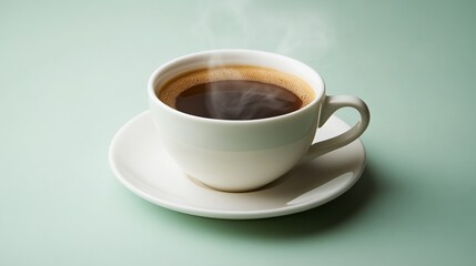 Steaming coffee cup in a minimalist setting, evoking warmth and simplicity.