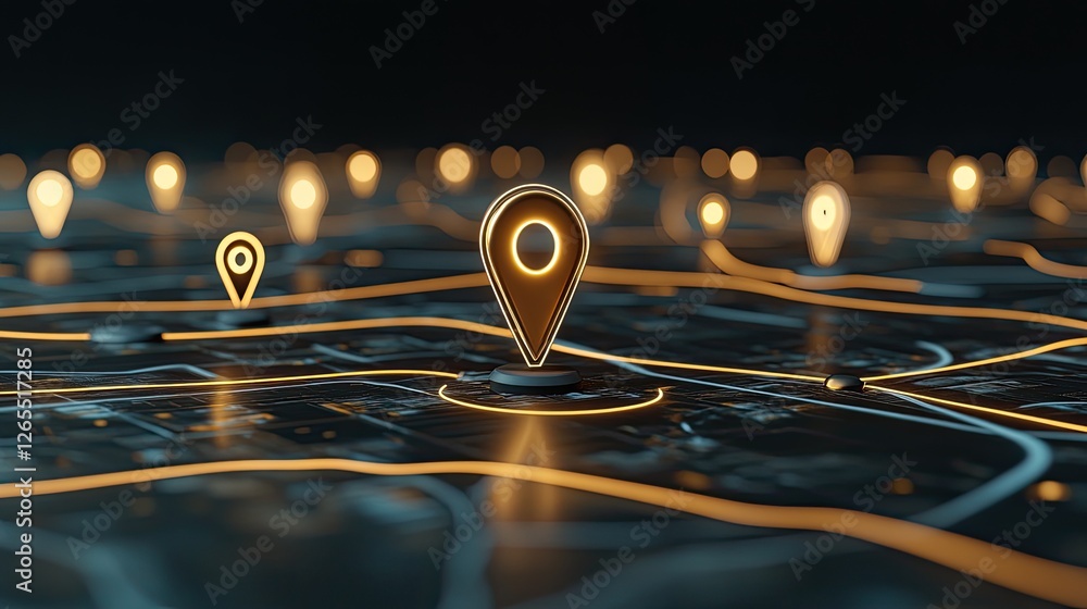 Poster visual concept showcasing a global network with location pins over a digital map, emphasizing techno