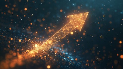 Upward arrow with glowing particles symbolizing business growth and success.