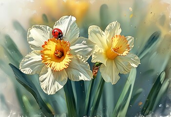 Ladybug on Blooming Flower