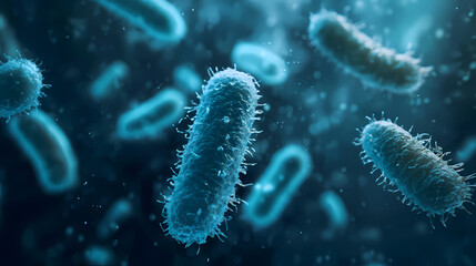 Fototapeta premium Microscopic View of Blue Bacteria in Water