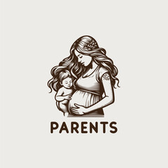 Family and Kids Design Element. parenthood, Parenting, motherhood logo design. mom and baby vintage line art logo design idea. pregnant women logo