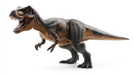 Obraz premium Menacing T-Rex figurine with sharp teeth, isolated and striking, conveying primal ferocity and raw power.