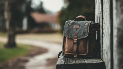 Rustic Leather Backpack on Fence, Rural Background
