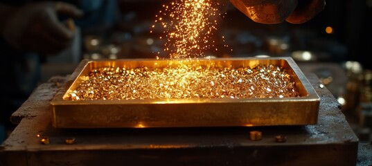 Pouring Molten Metal Creates a Fiery Cascade of Sparks Illuminating the Foundry s Heart