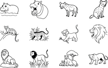 African Savanna Animals Line Drawings of Wildlife Icons