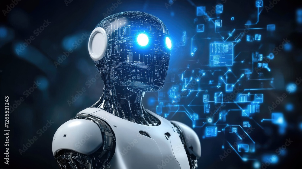 Aufkleber a concept of artificial intelligence in business with digital data and holographic elements.