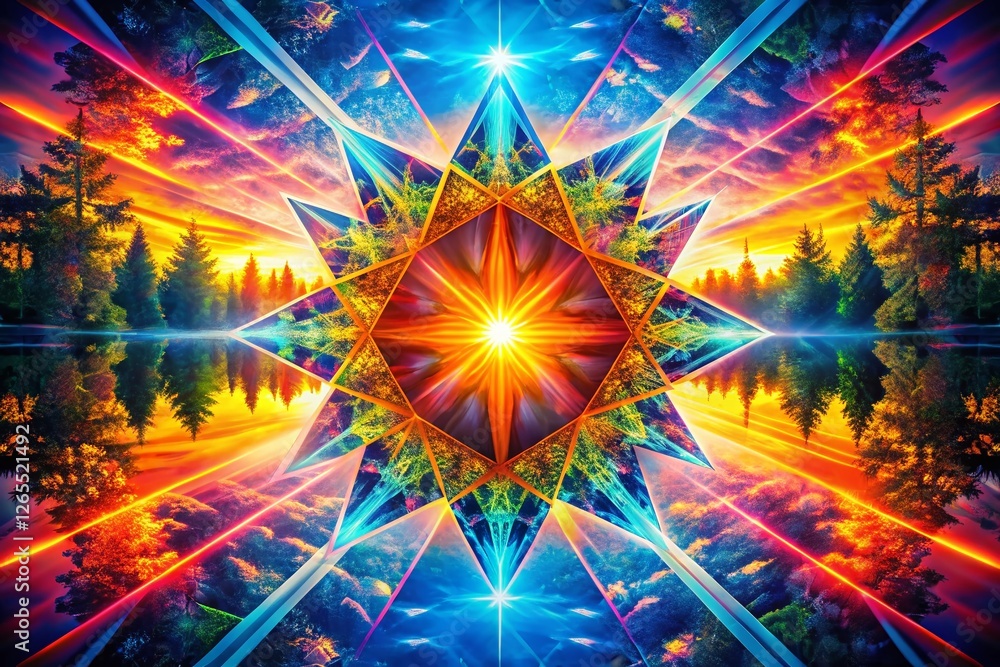 Poster abstract starburst: double exposure intersecting lines - ai generated stock photo
