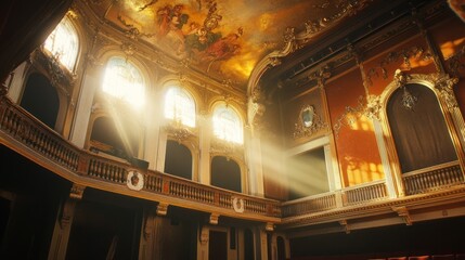 Obraz premium Sunbeams illuminating ornate historical hall