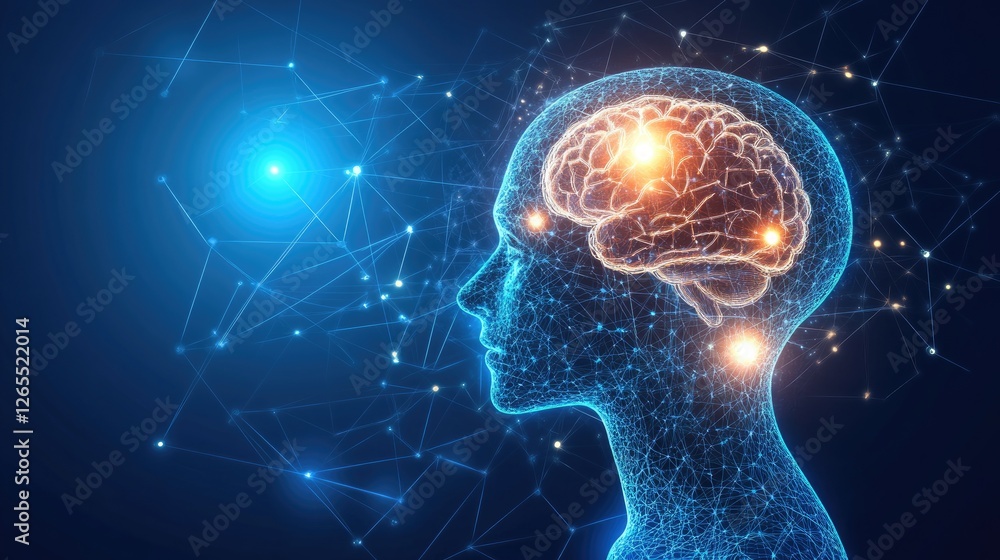 Poster a deep blue ai-driven background with interconnected glowing neurons.