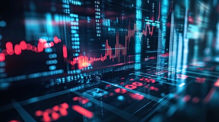 Fototapeta premium A digital stock market display with financial data and a futuristic glow effect.