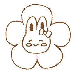 Yellow Bunny Flower Smiling Japanese Style Line Illustration