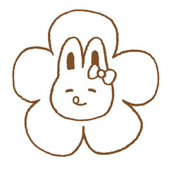 Yellow Bunny Flower Savouring Delicious Food Japanese Style Line Illustration