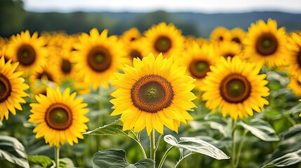 Obraz premium A field of sunflowers reaching toward the sky, symbolizing faith and devotion.