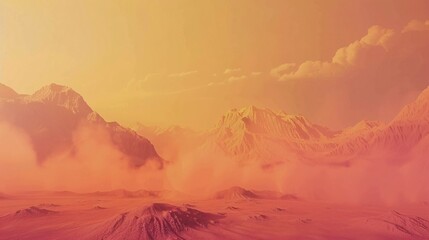 Naklejka premium Alien landscape with dramatic orange dust storm.