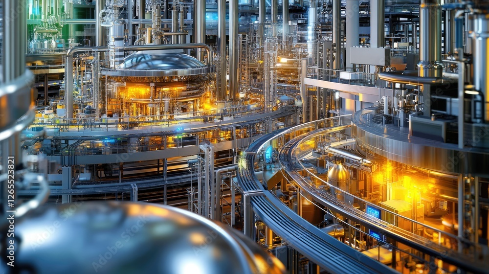 Poster a futuristic ai-controlled factory with predictive maintenance systems.