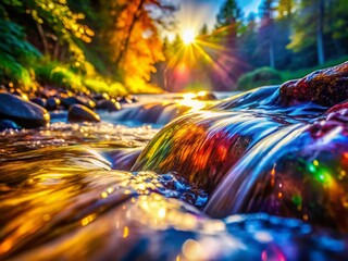 Abstract Water Stream Macro Photography: Colorful Light Rays Illuminating Flowing Water 4K