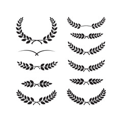 laurel leaf floral wreath logo icons set vector flat design