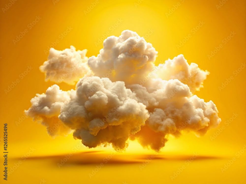 Poster abstract yellow background with soft white clouds - dreamy 3d render