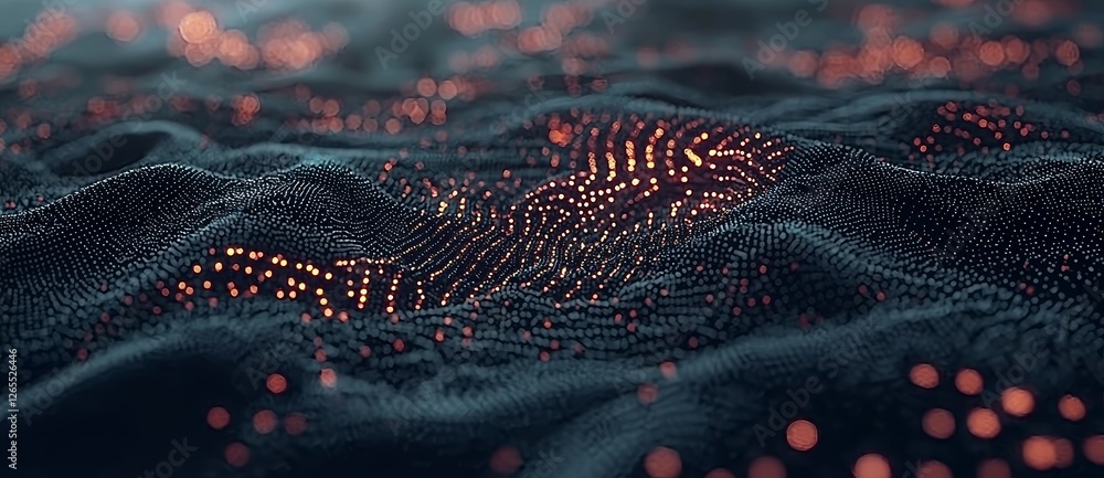 Poster Visualization of stock in business and virtual quantum cryptography with flowing dots abstract concept