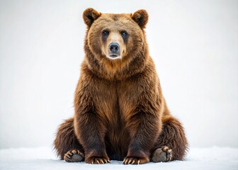 Obraz premium Adorable 8-Year-Old Brown Bear Posing Against White Background – Candid Stock Photo