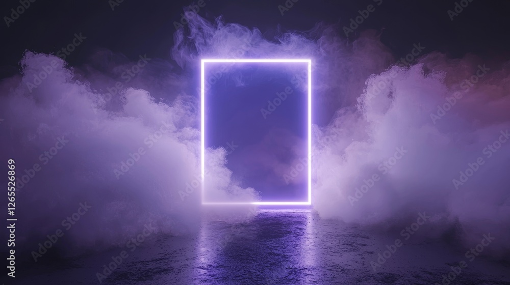 Aufkleber an abstract 3d rendering of a night sky with neon geometric shapes and stormy clouds, framed in a rh