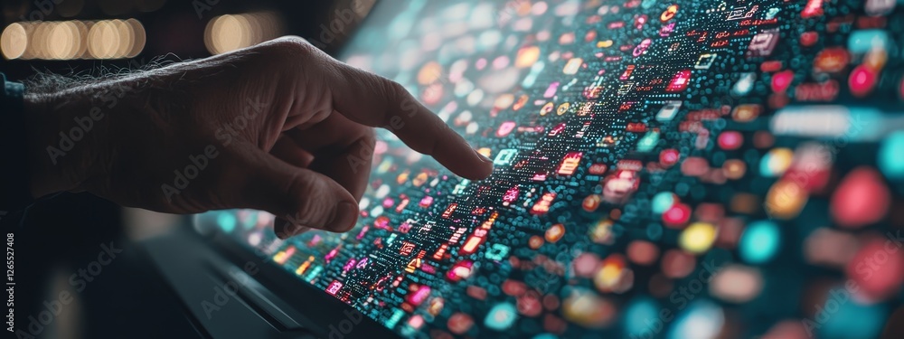 Poster Networking technology, digital software development, future technology background, internet of things concept. Man using digital tablet and laptop with global network connection.