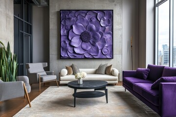 Modern purple flower art in luxury apartment living room