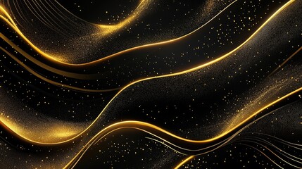 Obraz premium A luxurious black background with fine gold dust scattered elegantly.