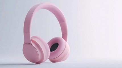 Pink headphones on white background, music listening