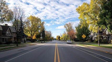 Autumn Street With Colorful Trees And Houses