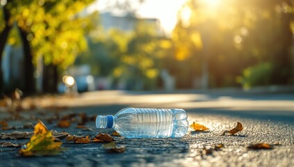 Discarded Plastic Bottle on Autumn Street: A Call for Environmental Responsibility
