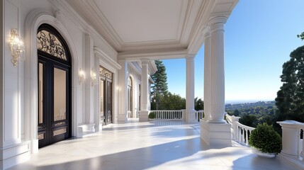 Obraz premium Elegant house entrance with clean lines, blending modern design and serene outdoor beauty.