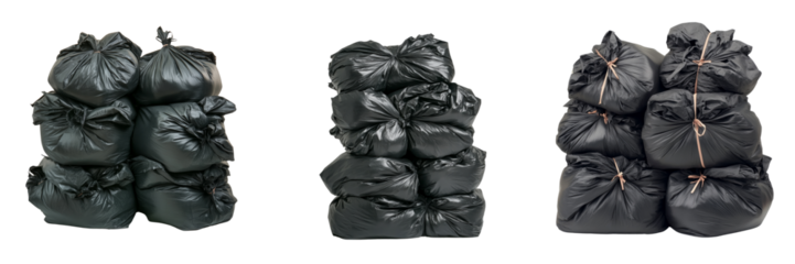 Waste management action urban setting trash bags on a transparent background
