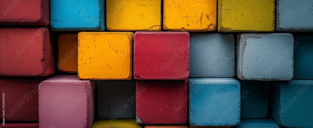 Poster abstract colorful cube blocks texture background image: vibrant hues and textured surfaces create a 