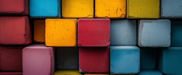 Abstract Colorful Cube Blocks Texture Background Image: Vibrant hues and textured surfaces create a visually striking composition